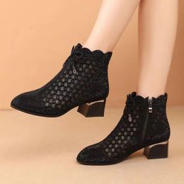 633 Boots Female Women Woman Shoes Ankle Footwear Socofy Chunky Heels Spring Summer Lace Mesh Bow Free Shipping And Low Price 40364