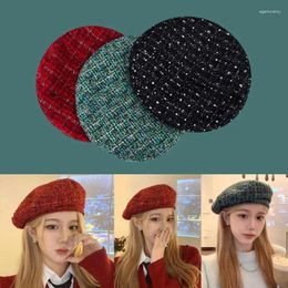 Berets 2024 Christmas Red Cute Women's Beret Retro Bright Silk Plaid Autumn Winter Warm Hat Casual Street Versatile Artist