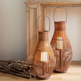 Candle Holders Vintage Wood Floor Candlestick Natural Bamboo Lantern Room Garden Hall Nordic Home Decoration Accessories Cage