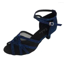 Dance Shoes Elisha Shoe Customised Heel T-bar Strap Royal Blue Colour Women's Open Toe Latin Salsa Ballroom Party Wedding