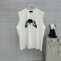 Paris Designer Summer T-shirt with Small Buckle and Letter Print Luxurious American Street Loose and Versatile Casual Short Sleeved Pure Cotton Top Sleeveless Vest