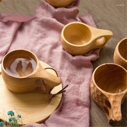 Cups Saucers Rubber Wood Water Cup Japanese Style Wooden Milk Breakfast Mugs Beer Mug Coffee Bottle Kitchen Tools