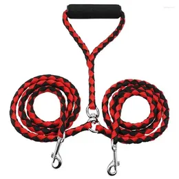 Dog Collars 2 Way Braided Nylon Dual Leash Double Lead Rope Strong Pet Walking Running Leads For Couplers With Soft Padded Handle