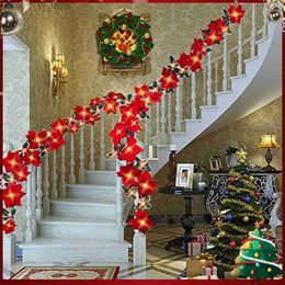 LED Strings Christmas Fake Flower Garland Hanging Festival Theme Plastic Rattan Decoration Multifunctional Indoor Outdoor Party Decor YQ240401