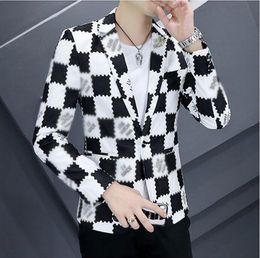 Luxury Men's brand new plaid Suits & Blazers jacket youth man spring autumn boys Designer black polos V-neck casual printed outwear coats jacket