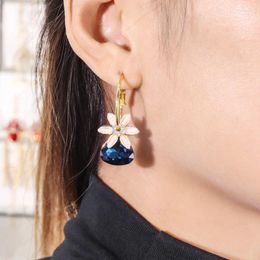 Dangle Earrings Uer Unique Crystal Resin Flower Ocean Heart Drop For Women Gold Color Brass Fashion Jewelry Accessories