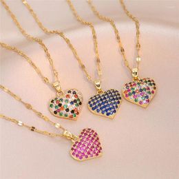 Pendant Necklaces Light Luxury Zircon Heart Necklace Stainless Steel Fashion Design Geometric Choker Jewellery Party Gifts For Women Girls