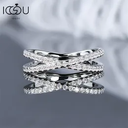 Cluster Rings IOGOU X Cross Design Ring Half Eternity Band Moissanite With Certificate Original 925 Silver Women's Fine Jewelry