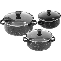 Pans Mini Enamel Pot Cooking Pots With Handle Three Piece Suit Small Saucepan For Stove Top Lid Boiling