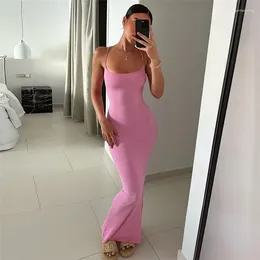 Casual Dresses Women Summer Dress Bodycon Strap Long Backless Maxi Pink Vacation Sexy Outfits Party Club Wear Sundress Vestidos