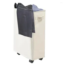 Laundry Bags Collapsible Hamper Folding Slim Large Washing Basket 50L Freestanding Narrow Corner Bin With Handle Dirty Clothes