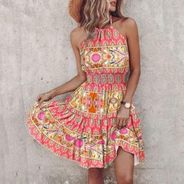 Casual Dresses Summer Dress Women Floral Print Halter Neck Off Shoulder Beach With A-line Silhouette Elastic For Vacation