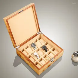 Watch Boxes 15 Slots Wood Storage Box Case Luxury Solid Display With Lock Women Wooden Holder Gift