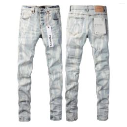 Jeans da uomo firmati viola marca uomo maschio azzurro Y2k High Street denim vernice modello graffiti pantaloni skinny strappati danneggiati