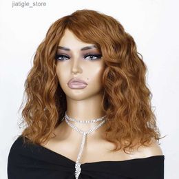Synthetic Wigs Honey Curly Bob Wigs Human Hair Side Part Pre Plucked Big Fluffy Brown Mixed Blonde Glueless Bob Curly Wig With Fringe Bangs Y240401M71K Y240409