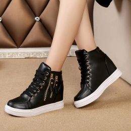 Slippers Women Wedge Platform Sneakers Rubber Pu Leather High Heels Lace Up Shoes Height Increasing Creepers White Black Casual Shoes