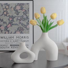 Vases Creative Ceramic Vase Set White Arrangement Simple Flower Home Office Decro Gift