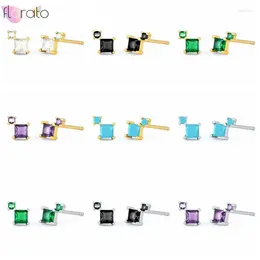 Stud Earrings 925 Sterling Silver Needle Tiny Colourful Square Zircon For Women Exquisite Temperament Fashion Jewellery