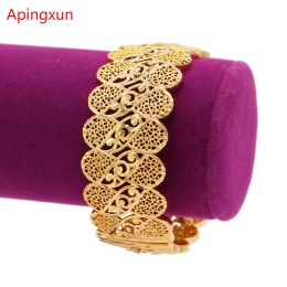 Bangles Apingxun New Design Dubai Gold Color Queen Copper Bangle African Ethiopian Southeast Asia Bracelet For Women Bridal Wedding Gift