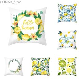 Pillow Case Nordic Summer Yellow Lemon Throw Cover Living Room Sofa Office Car Seat Waist Cushion Home Decoration Y240407