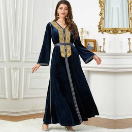 Ethnic Clothing Embroidery Abaya Muslim Women Velvet Long Maxi Dress Islamic Abayas Dubai Turkey Kaftan Morocco Jalabiya Arabic Robe Caftan