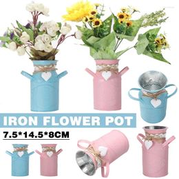 Vases 1Pcs Metal Vintage Shabby Chic Flower Vase Tin Pitcher Jug Wedding Home Decoration Green/Silver/Blue/Pink