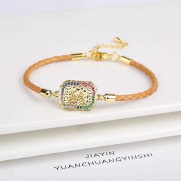 Chain Personalised Square Geometry Star Zirconia Leather Weaving Adjustable Bracelet Temperature Womens Party Jewellery Couple Gift Q240401