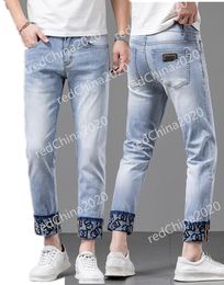 2024 nova primavera/outono dos homens magro ajuste jeans remendos retos negócios famoso clássico calças casuais fashiom marca designer jeans 3ft