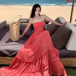 Party Dresses Slimming Beach Skirt Holiday Po Shoot Waist Full Hollowing Out Chest Wrap Dress