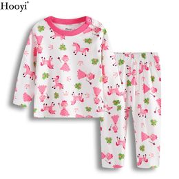 Hooyi Pink Princess Baby Girl Clothes Set Spädbarn Pyjamas Kläddräkt Tshirt Trouser Horse Girls Sleepwear 100% Bomull 240325