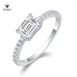 Cluster Rings Real Moissanite Engagement Ring For Women 925 Sterling Silver 1CT Emerald Cut D Colour VVS1 Lab Diamond Wedding Band Fine