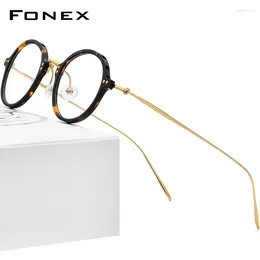 Sunglasses Frames FONEX Acetate Titanium Eyeglasses Frame Men 2024 Retro Round Prescription Glasses Women Optical Spectacles Eyewear F85680