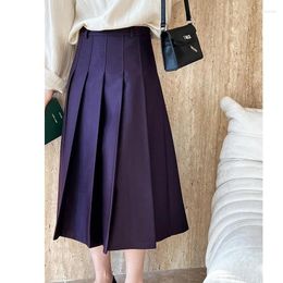 Skirts 2024 Women's Elegant A-Line Pleated Long Skirt High Waist Vintage Summer Femme Faldas Jupe Saia Spring Maxi