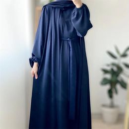 Ethnic Clothing 3 Piece Set Eid Ramadan Muslim Women Open Abaya Kimono Hijab Inner Maxi Dress Sets Dubai Kaftan Turkey Arab Robe Caftan