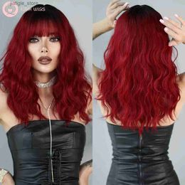 Synthetic Wigs 7JHH WIGS Dark Red Wigs for Women Burgundy Wavy Wig with Bangs Colorful Synthetic Ombre Red Wig for Daily Party Y240401