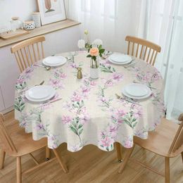 Table Cloth Flower Hand Drawn Plant Lilies Waterproof Tablecloth Decoration Wedding Home Kitchen Dining Room Round