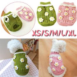 Dog Apparel 1PC Pet Autumn And Winter Thickened Warm Green Pink 3D Flower Knitwear Pullover Sweater For Small Medium Dogs