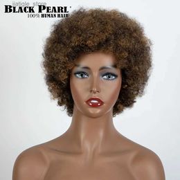 Synthetic Wigs Short Brazilian Afro Kinky Curly Wig Colour Dark Brown Remy Human Hair Kinky Curly Non Lace Wigs For Women Black Pearl Y240401