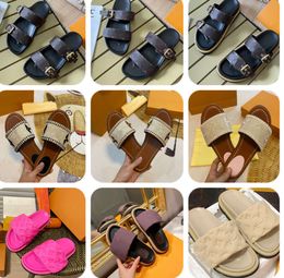 Women Slippers black Scuff Flat Sandals Pool Pillow Mules Sunset Padded Front Strap Fashionable Easy-to-wear Style Slides Fuchsia5