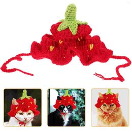 Cat Costumes Crochet Birthday Hat Hooks Funny Strawberry Dog Costume Yarn Pet Cosplay Headgear