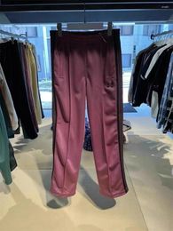 Men's Pants 23SS Style Pink Stripe Needles Sweatpants High Quality Embroidered Butterfly AWGE Drawstring Track