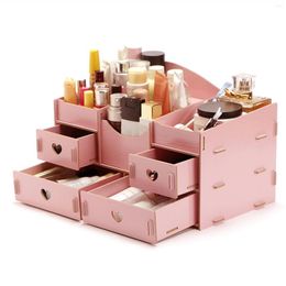 Storage Boxes Wooden Cosmetic Makeup Organiser Office File Stationery With Drawer For Nail Care Skincare Accessories