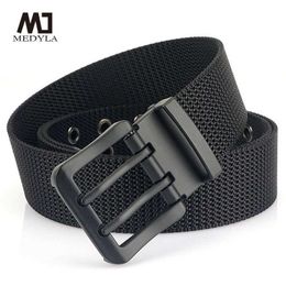 Belts MEDYLA Fashion Classic Canvas Belt Mens Metal Double Pin Buckle Mens Casual Belt MN3008 Q240401