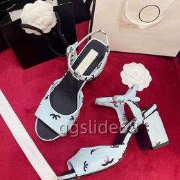 Designer luxury womens leather mid high heel women sandal ankle buckle rubber sole mules summer beach sexy shoe size 35-41