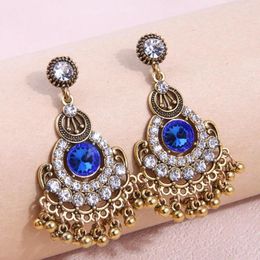 Dangle Earrings 2024 Bohemia Vintage Flower Crystal Drop For Women Girls Hollow Geometric Pendant Fashion Jewelry Gift