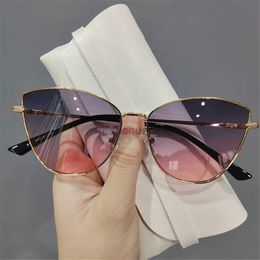 Sunglasses Vintage Cat Eye Sunglasses 2024 Hot Fashion Women Trending Metal Frame Eyewear Popular Shades for Lady UV400 240401