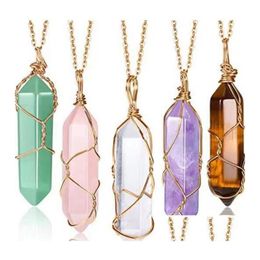 Pendant Necklaces 2021 Hexagon Shape Chakra Natural Stone Healing Point Pendants With Gold Chain For Women Jewellery Gift Willl And Drop Dhkch