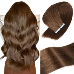 Extensions Straight Tape In Human Hair Extensions Brazilian Hair Adhesive Extensions Skin Weft Medium Brown 100% Real Human Hair for Women