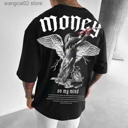 Men's T-Shirts Mens ultra-thin T-shirt money angel printed T-shirt short Sve O-neck T-shirt summer fashion trend clothing loose fat mens clothing T240401