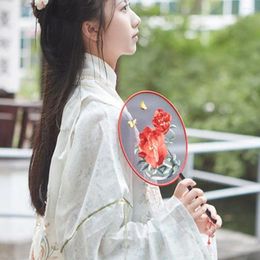 Decorative Figurines Chinese Retro Embroidery Fan Handheld Round With Tassels Floral Pattern Translucent Tuan Hanfu Decorations